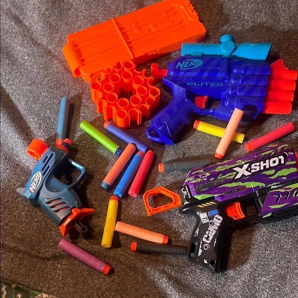 Nerf and X-Shot Blaster Toy Set - Blue, Orange, Purple